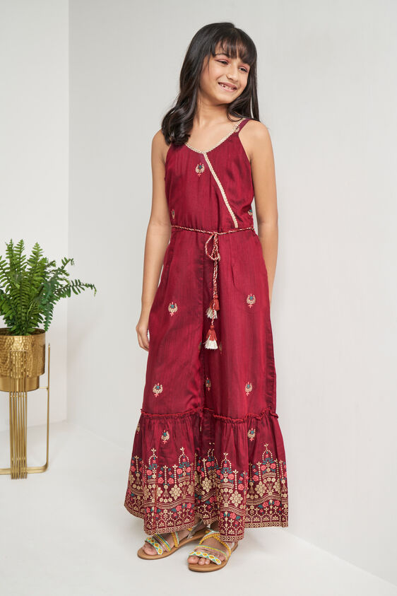 Indigo Ethnic Motifs Flared Jumpsuit, Maroon, image 3